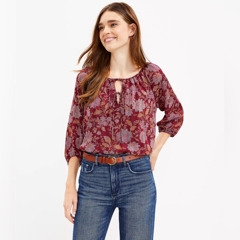 LOFT Floral Tie Neck Blouse size Large Style #597048